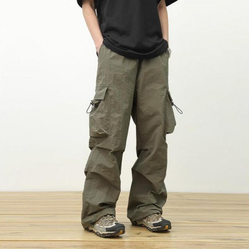 Army Green Parachute Overalls Men's Summer Thin Quick-drying Charge Pants Japanese-style Boys Loose Straight High Street Fashion