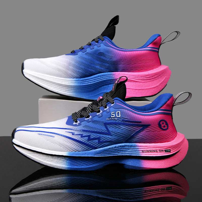 Mesh breathable X5 couple's racing shoes carbon plate anti-rollover technology popcorn sole running sneaker men's