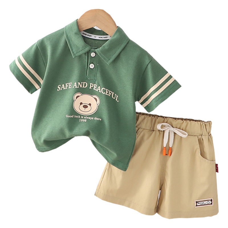 Children's Wear Boy's Polo Shirt suit Summer New Western Style Baby Short-sleeved Two-piece Children's Cartoon Children's Summer Wear