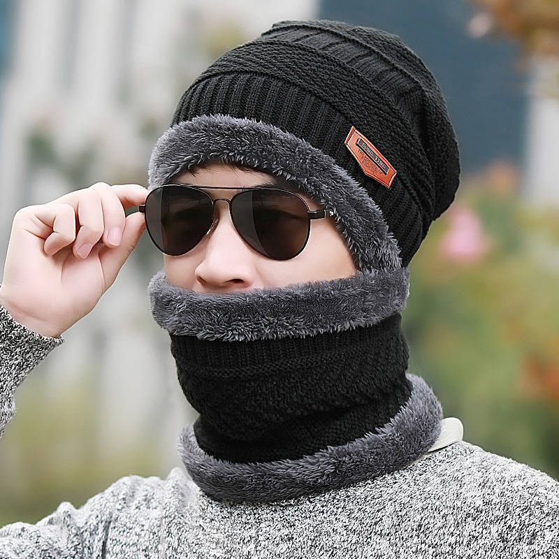 Picture of Hat Men's Winter Fleece-lined Wool Hat Thickened Knitted Hat Autumn and Winter Set Toe Cotton Hat Warm Trendy Youth Korean Style