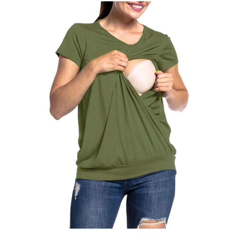 2021 Amazon Break Edition Short T-shirt Top eBay European and American New Round Neck Short Sleeve Maternity Fashion Breastfeeding T-shirt