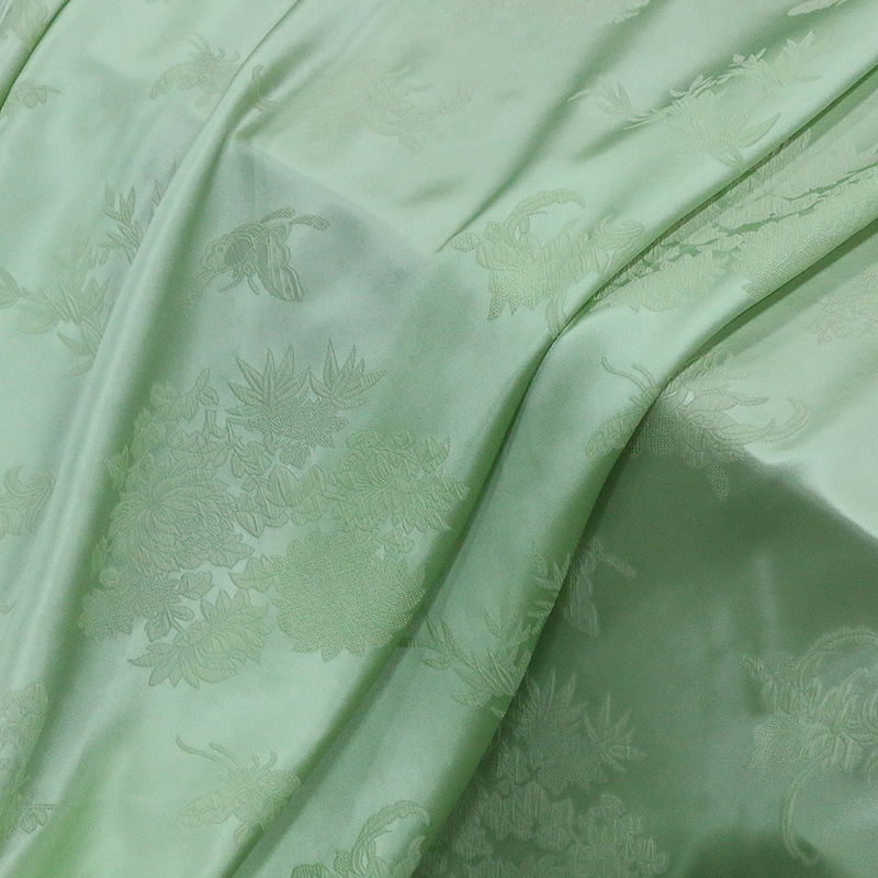 Aqua Green Four Gentlemen Plum Orchid Bamboo Chrysanthemum Jacquard Fabric 23 Mm Silk Stretch Crown Le Crepe Dress Satin Fabric