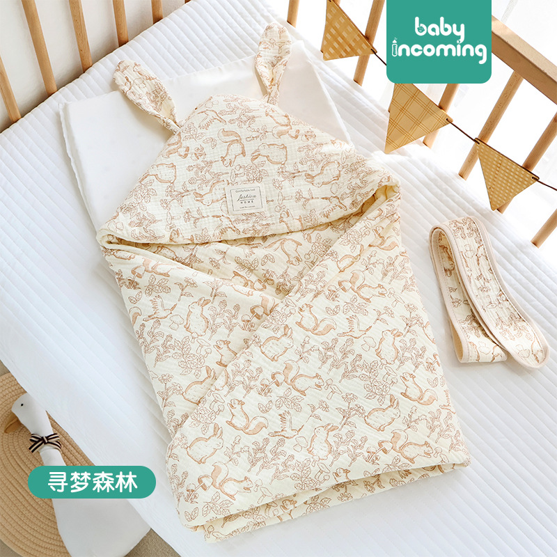 Picture of Baby hugging quilt big rabbit ears newborn bag swaddling baby delivery room small quilt available in four seasons