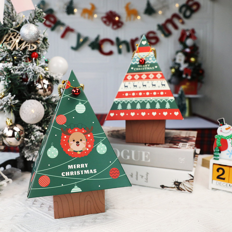 Christmas tree-shaped hand gift box portable Apple box icing biscuit nougat toffee glutinous rice boat packing box