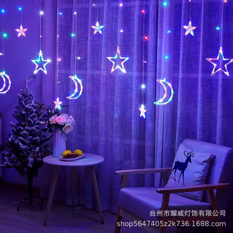 LED Curtain Light Star Moon Light Internet Celebratory Bedroom Room Decoration Lantern String Spring Festival Holiday Hanging Star String Light