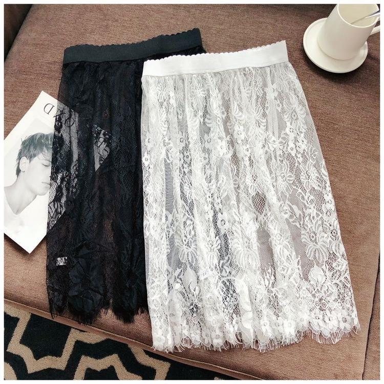 ins super popular long skirt lace underskirt short mid-length autumn and winter non-lined mesh plus size skirt