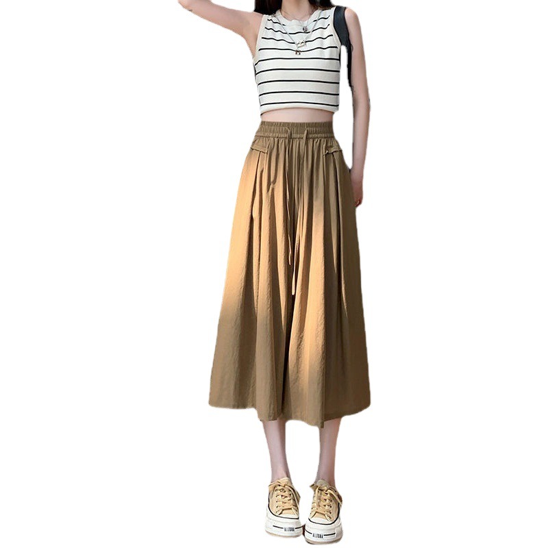 AliExpress Culottes Women's Summer 2023 Thin High Waist Wide Legs Loose Dose Slimming Casual Half A- Line Culottes
