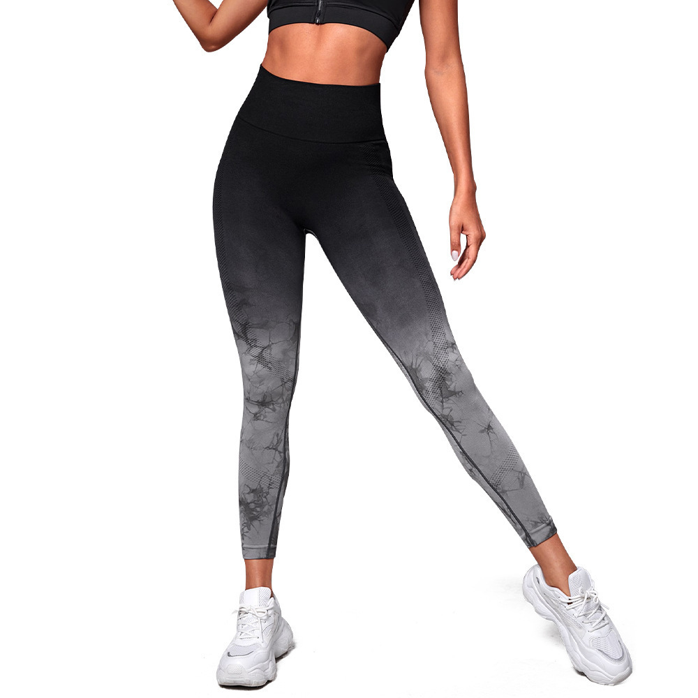 Elastic Tight Pants Hip Fitness Tie Flower Gradient High Pants Tight Tie-Dye Hanging Running Yoga Sports Dye Pants