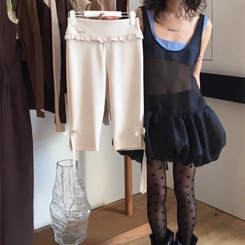 Korean Women's 2025 Spring and Summer Layered Thin See-Through Bud Vest Dress