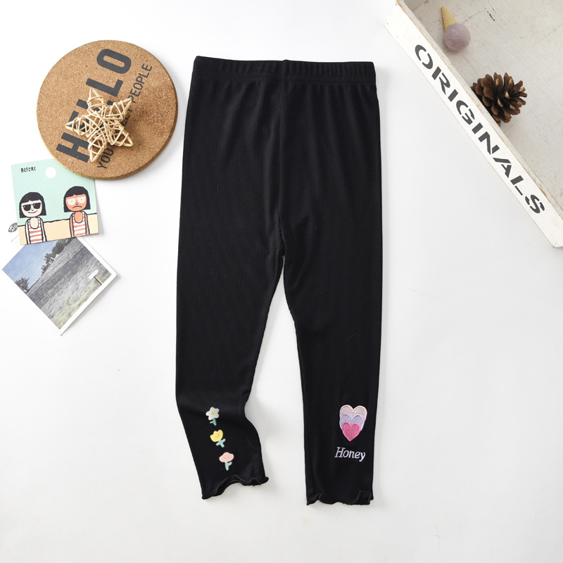 Picture of Summer girls' leggings thin outer wear inner print embroidery high stretch 130-170 size cropped pants