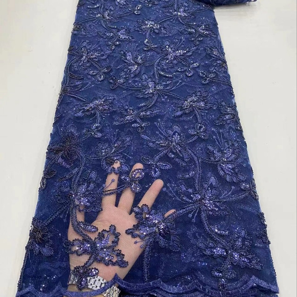 African lace Fabric Hanfu Plant Pattern Dress Embroidered Cloth Double Rope Sequin Cheongsam Ethnic Costume lace