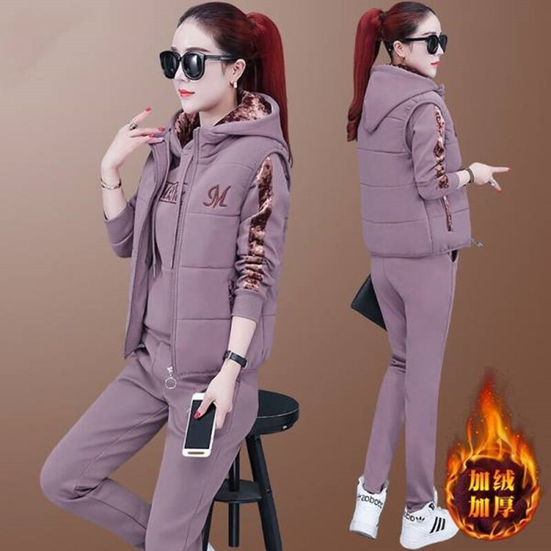 Velvet Thickeneded Sportswear for Women Autumn and Winter 2025 New Large Size Casual Three-Piece Winter Fashion Sweatshirt