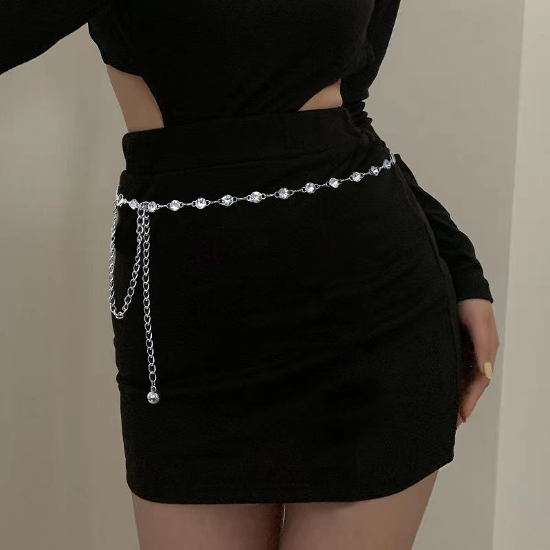 New Rhinestone Waist Chain Metal Accessories Belt Skirt dress Accessories European and American Explosions Simple Ins Body Chain