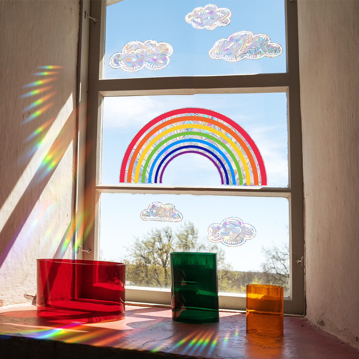 XC1500-YY colorful sunlight rainbow clouds window decoration electrostatic stickers