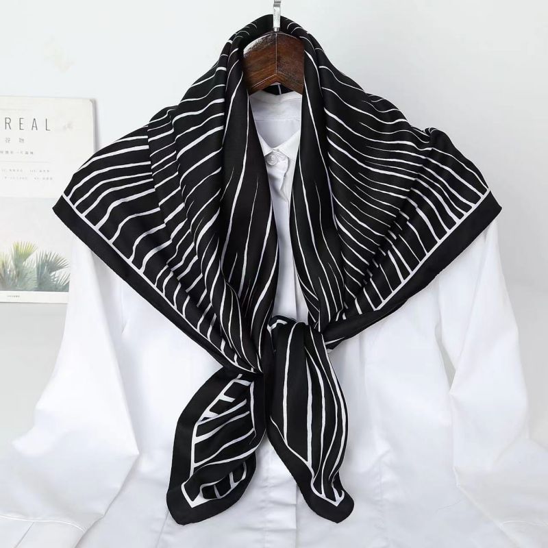 Picture of Autumn and winter all-match shawl animal printed black and white simple large square 90*90CM imitation silk twill silk scarf for women