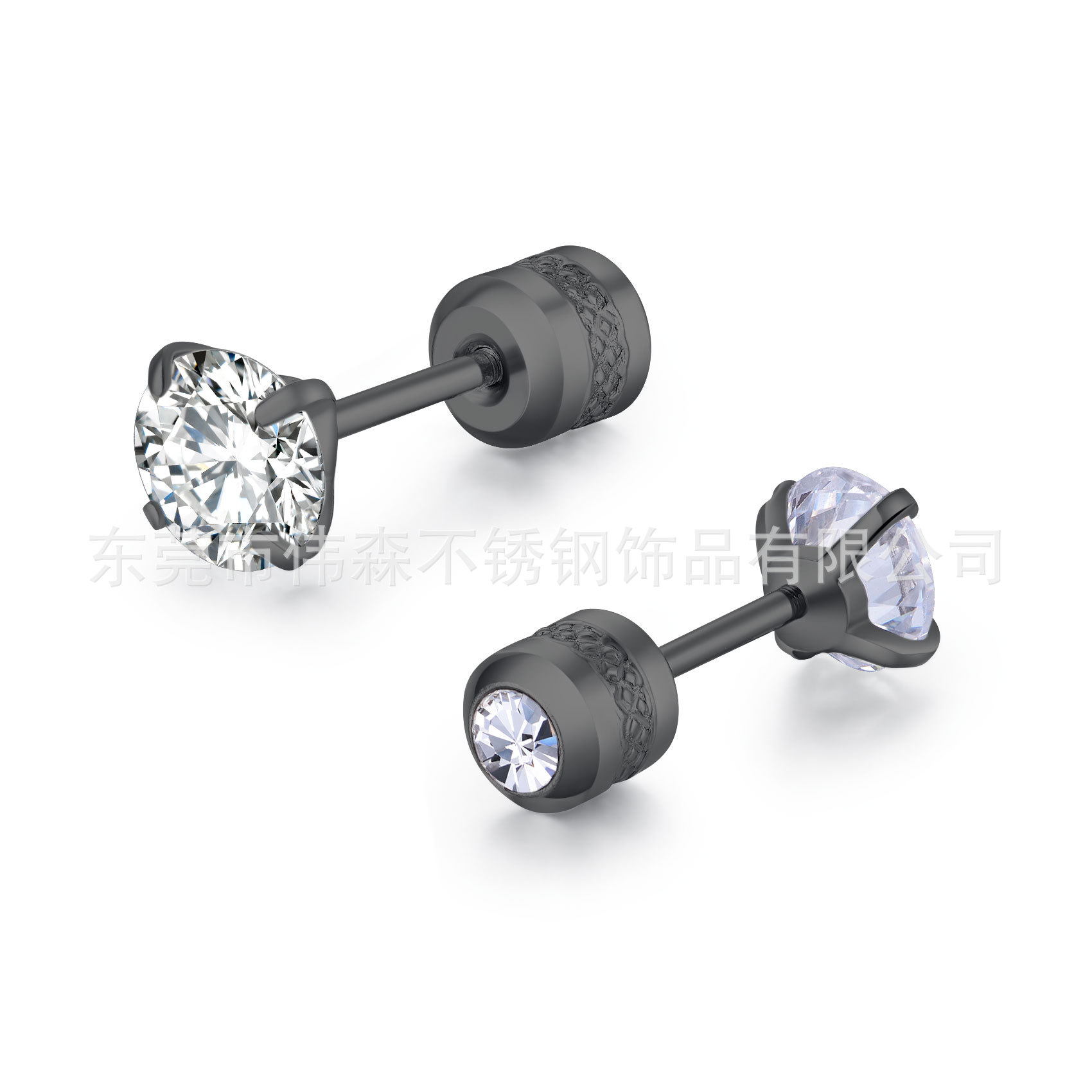 Picture of [Big Sale] Titanium Steel Four-Prong Round Double Zircon Earrings Stainless Steel Two-End Zircon Earrings Earrings