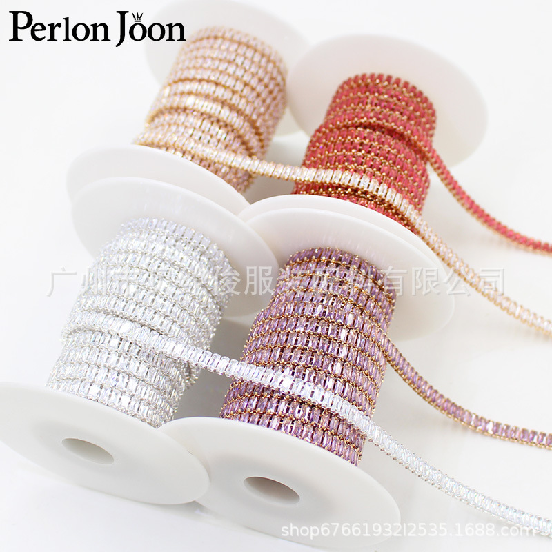 Wholesale four-color rectangular zircon chain clothing wedding accessories welding rhinestone chain shoe hat accessories
