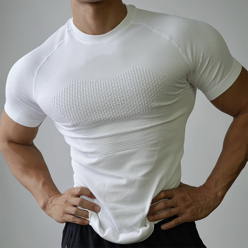 Picture of Professional Fitness Suit Seamless Short-sleeved Sports T-shirt Men's Summer Running Training Quick-drying Compression Tight Outdoor Top