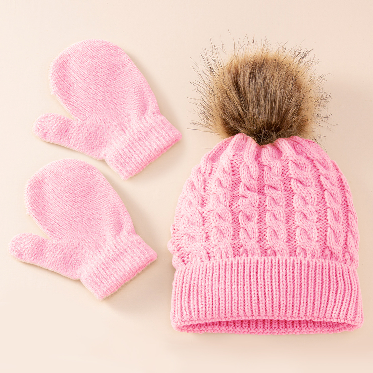 Picture of New wool monochrome twist warm children's hat scarf gloves two or three-piece spot children's hat set