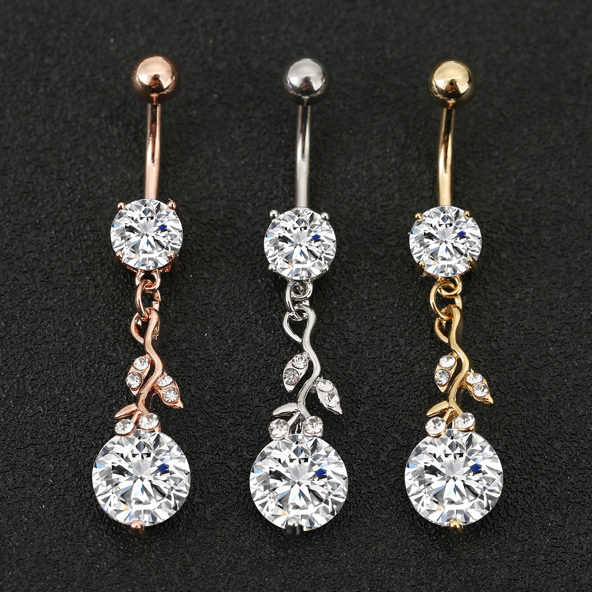 eBay Amazon Explosions Navel Nail Geometric Leaves Zircon Navel Ring Human Body Piercing Jewelry Navel Buckle