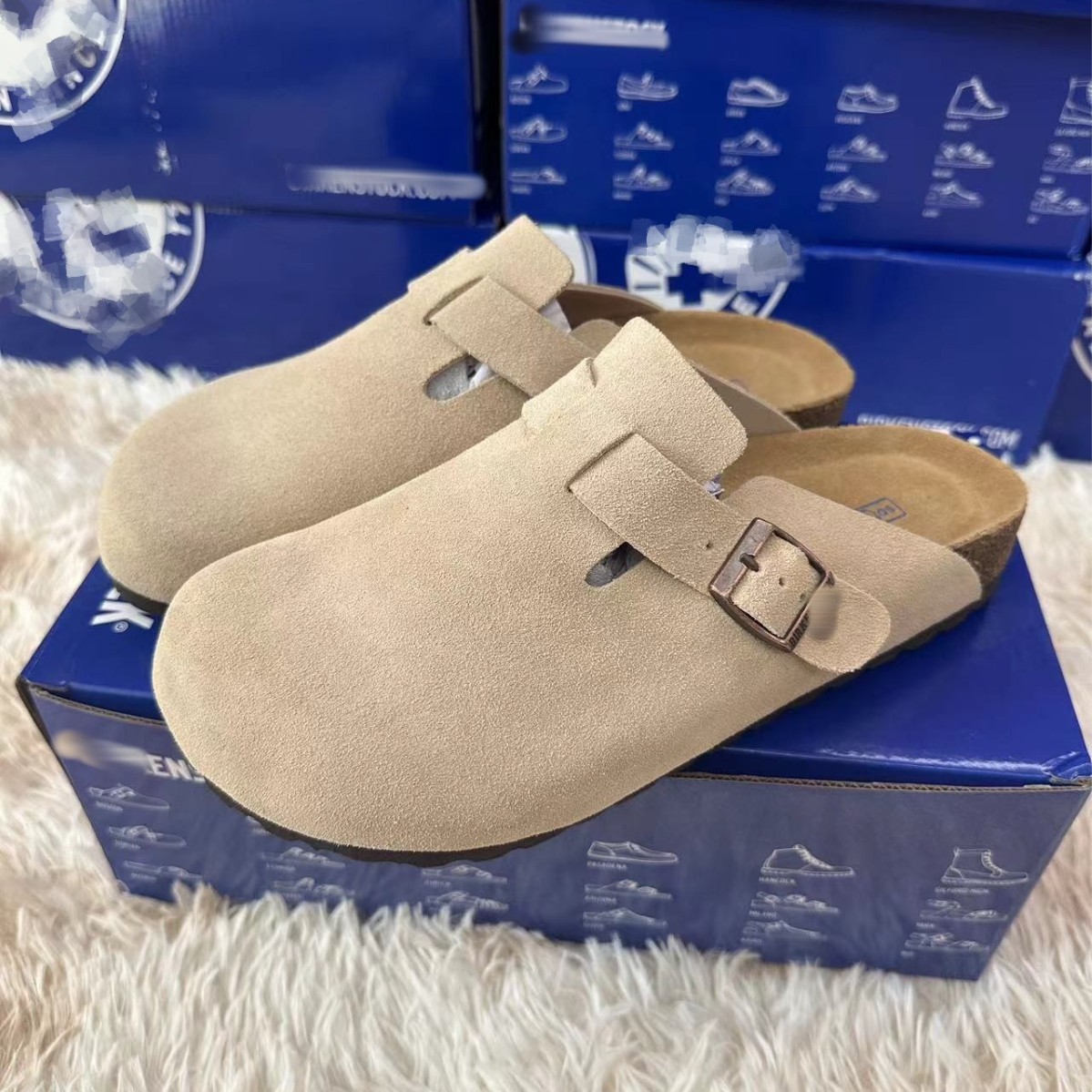in stock BK Birkenone Shoes Full Cowhide Cork Half Pack Thick Slippers Unisex Couple Birkenone Shoes
