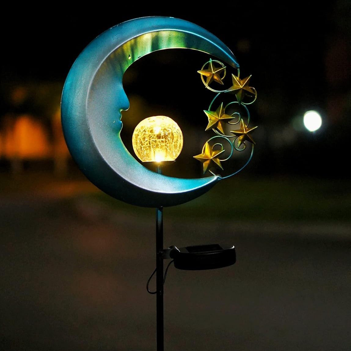 Solar Blue Moon Iron Ground Plug Light Control Garden Courtyard Landscape Circular Photo Creative Atmosphere Lawn Lamp