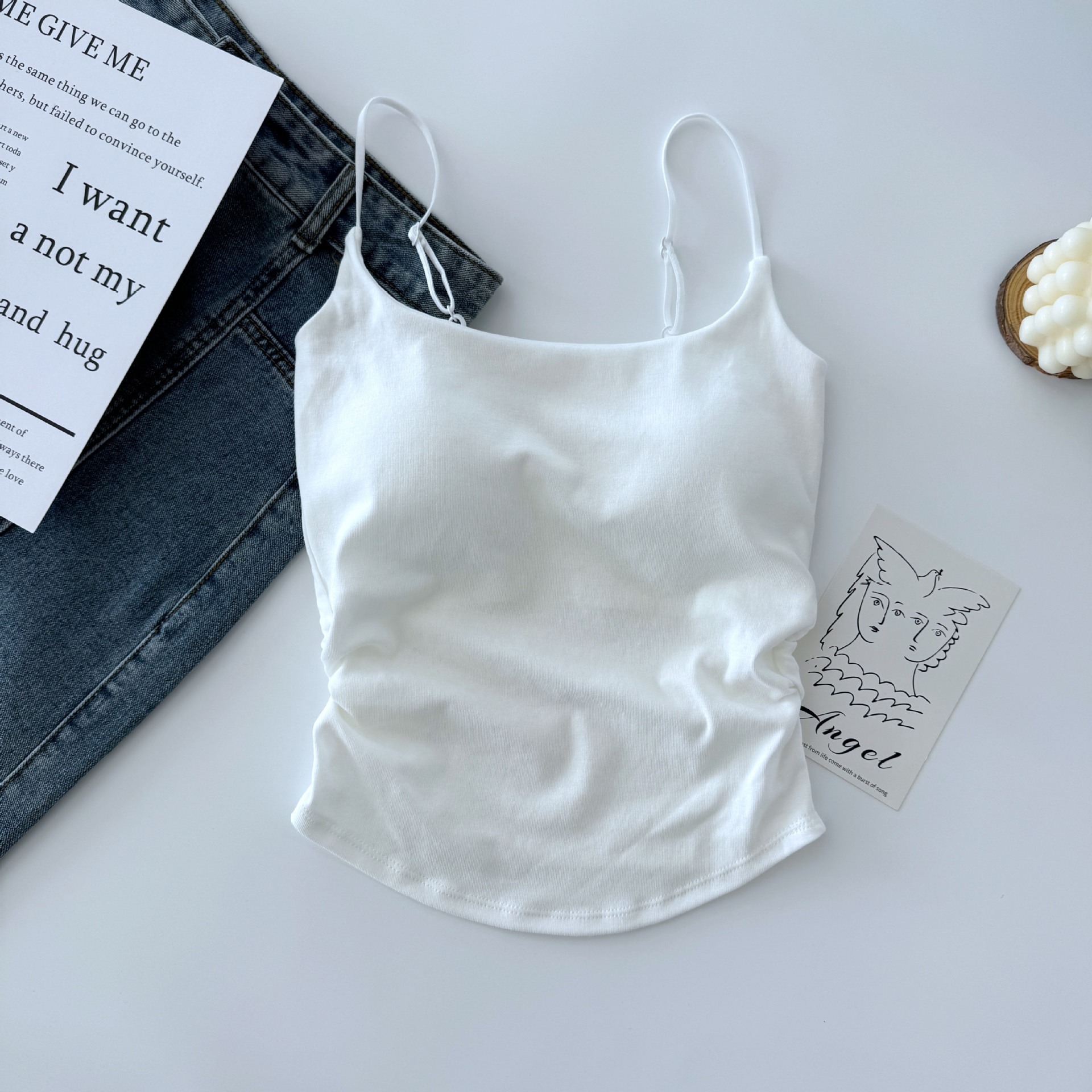 Picture of Pure Lust Style Sweet and Spicy Design Pleated Camisole for Women with Breast Pads, One-Cup Inner Wear and Outer Wear Beautiful Back Top for Women