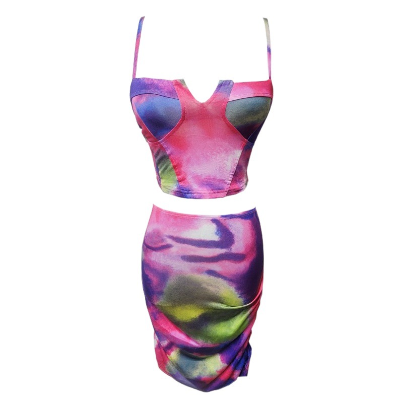 AI Ruo sexy lingerie sexy fashion hot girl wear printed navel strap tight sheath skirt suit 5492