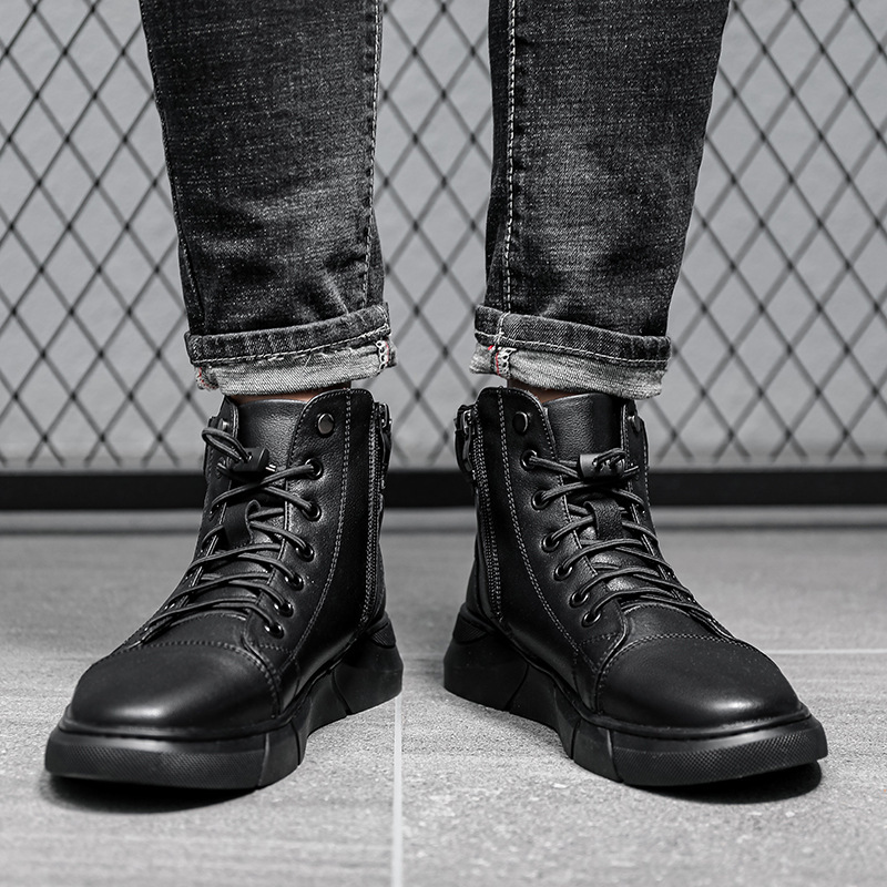 Picture of Winter New Men's British Genuine Leather Martin Boots Men's Boots Fashion Casual High Top Men's Shoes Trendy Workwear Leather Boots Men