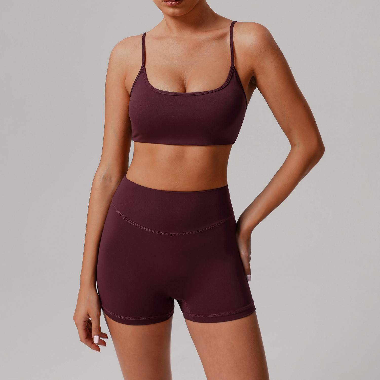 Picture of European and American Solid Color Tight Naked Yoga suit High Elastic Breathable Fitness Clothes Outdoor Body Shaping Running Sports suit Women