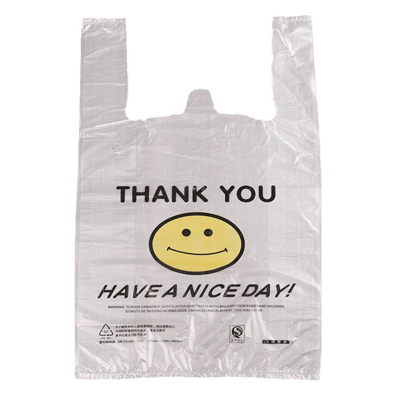 Plastic Bag Transparent Smiley Bag Shopping Bag Takeaway Bag Supermarket Fruit Portable Vest Bag Plastic Wholesale