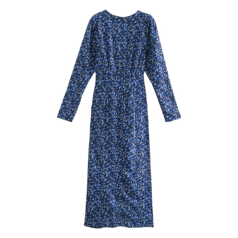 2025 Export Cross-Border Wholesale European and American V Neck Long-Sleeved Printed Dress 9833