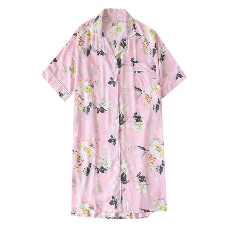Nightgown for Women Summer Artificial Cotton Lapel Cardigan Loose Home Wear Women's Nightgown Spring and Summer Nightgown Dress Wholesale