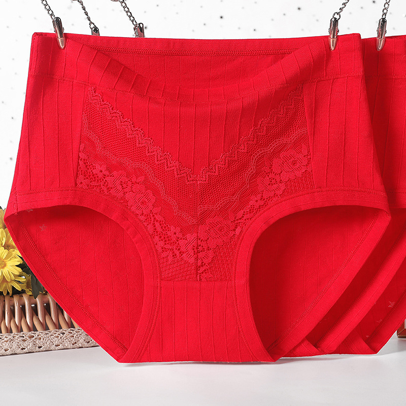 2083 Benmingnian Big Red Underwear Women's Cotton High Waist Large Size Cotton Shorts for Middle-aged Mothers Middle-aged and Elderly