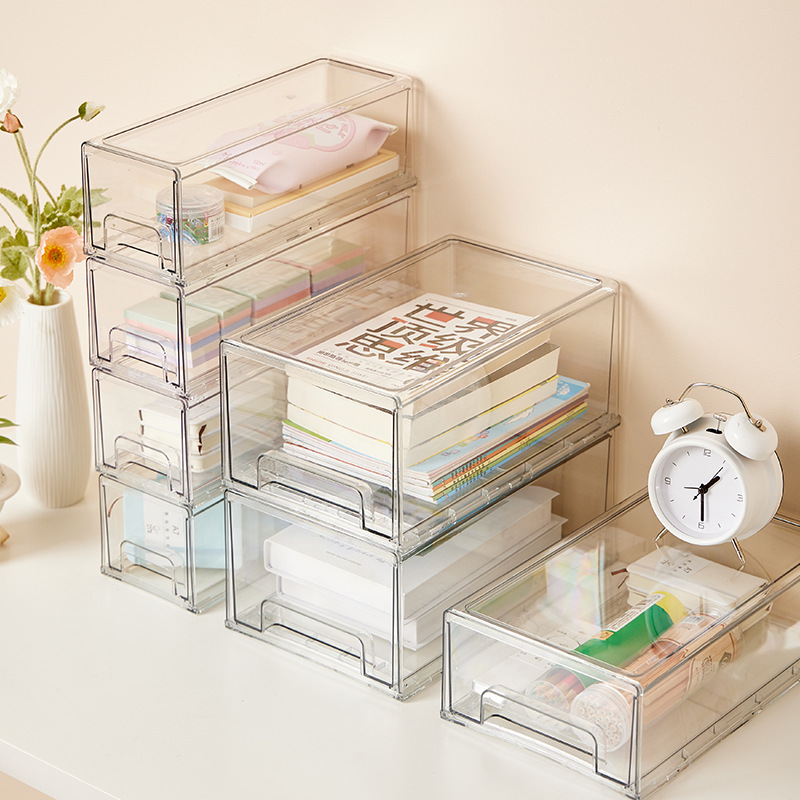 Desk Sundries Storage Box Drawer Type Acrylic Transparent Large Capacity Dormitory Desktop Cosmetic Mask Storage Basket