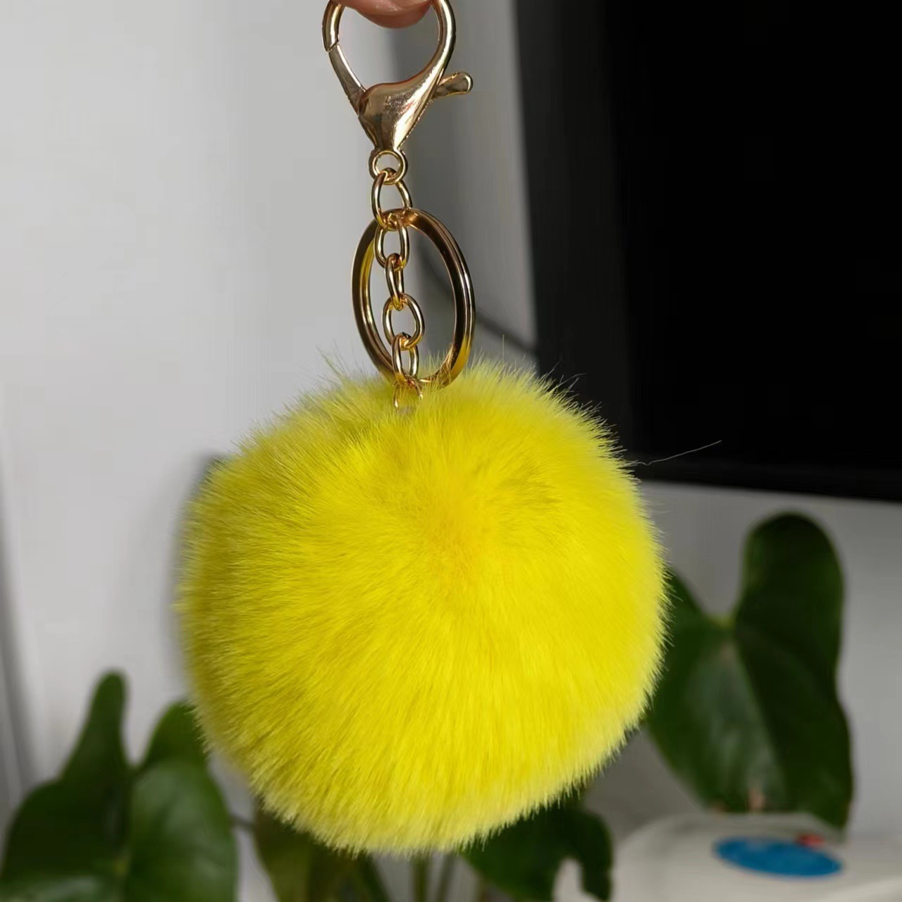 Picture of Spot 8cm imitation rex rabbit fur ball key chain net red fur ball doll bag pendant gift schoolbag girl heart