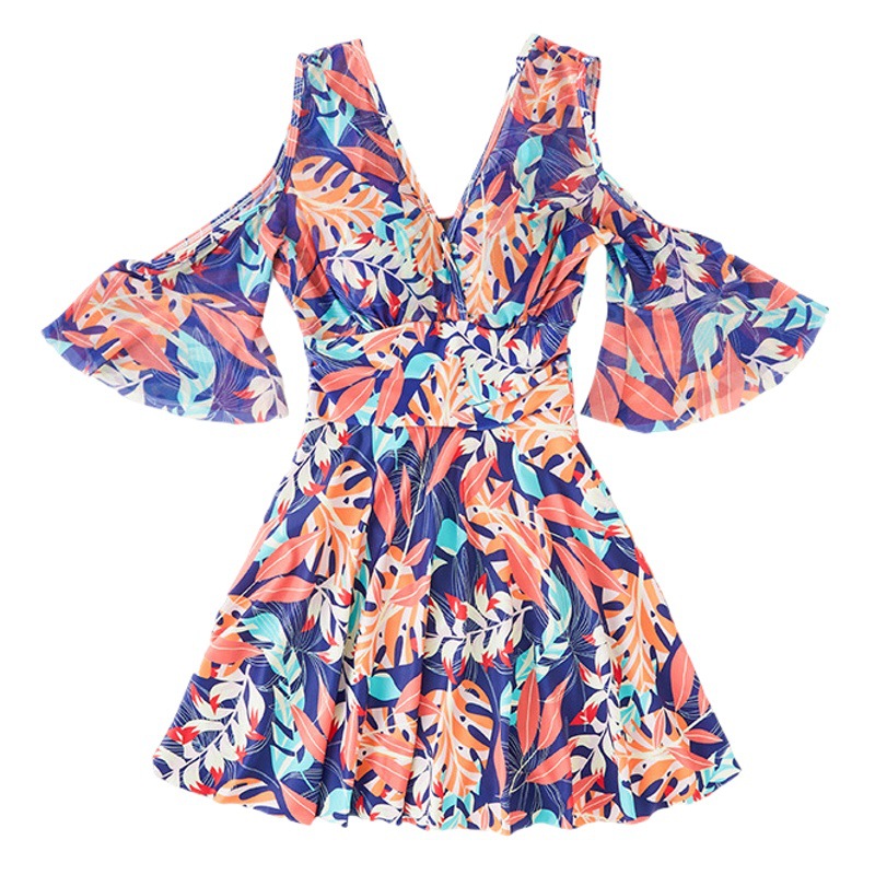 New Summer Swimsuit Set, Comfortable Elastic Printed Women's Swimsuit, Resort Hot Spring Wading One-Piece Swimsuit with Suspenders