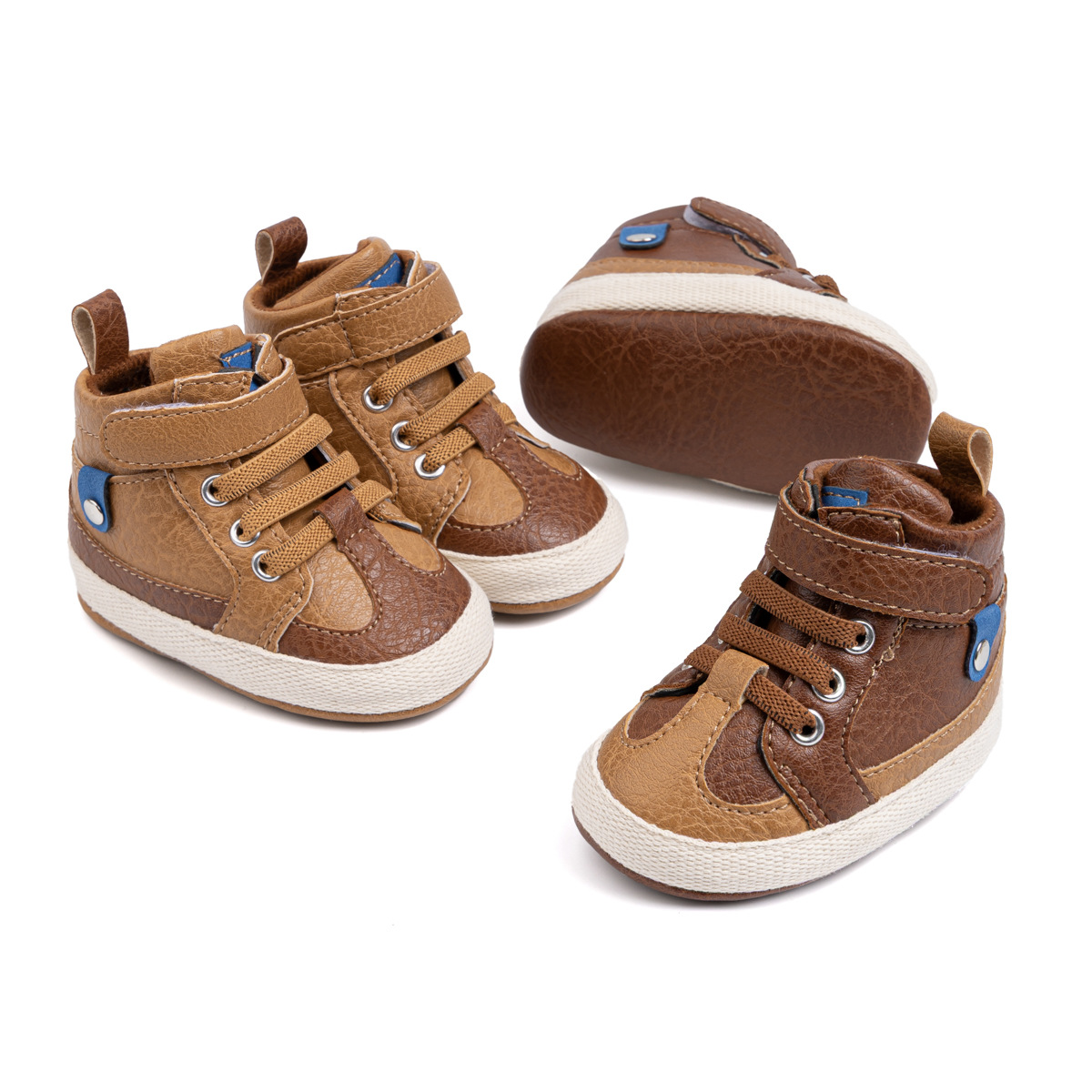 25 New Baby Boy Casual Shoes Pu Soft Sole Toddler Shoes High Top Velcro Contrast Color Children's Shoes Baby Shoes