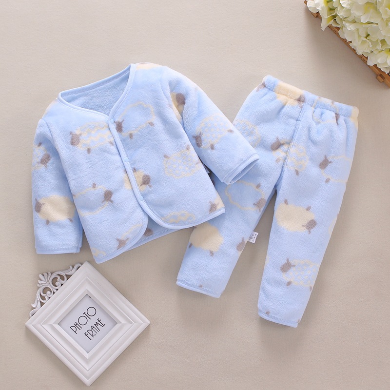 Picture of Baby suit Autumn and Winter Newborn Clothes Boys and Girls Baby Thermal Underwear suit Flannel Cardigan Two-piece Set