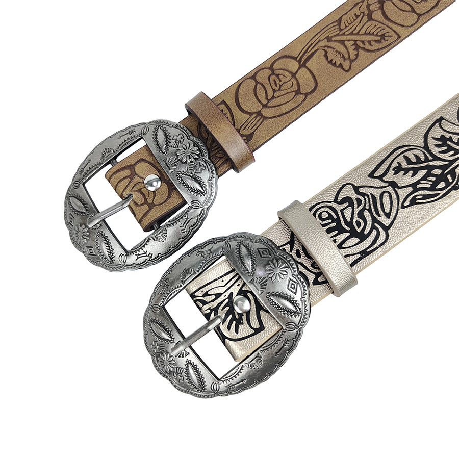 Foreign trade new American retro y2k belt women's versatile with jeans printed belt high sense brown wholesale