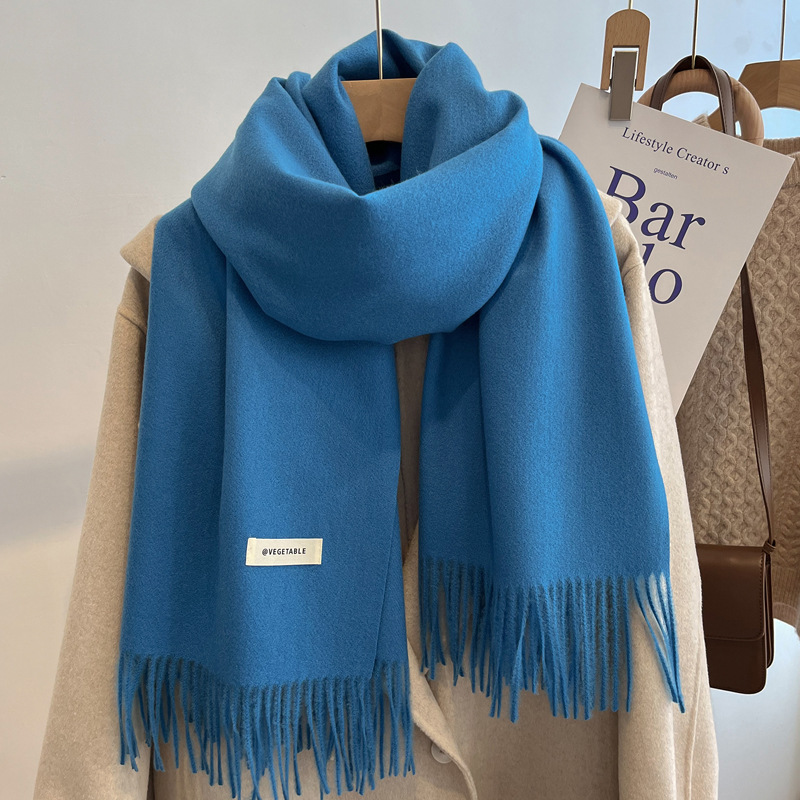Picture of Blue Imitation Cashmere Scarf for Women 2025 New Winter K-Style Thickeneded Light Blue Scarf Versatile Dual-Use Shawl