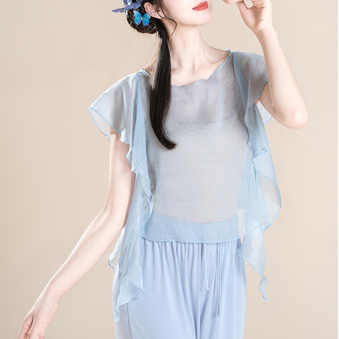 Dance Clothing Tops Loose Summer Adult Classical Dance Body Rhyme Elegant Gauze Chinese Dance Body Training Clothes Chiffon