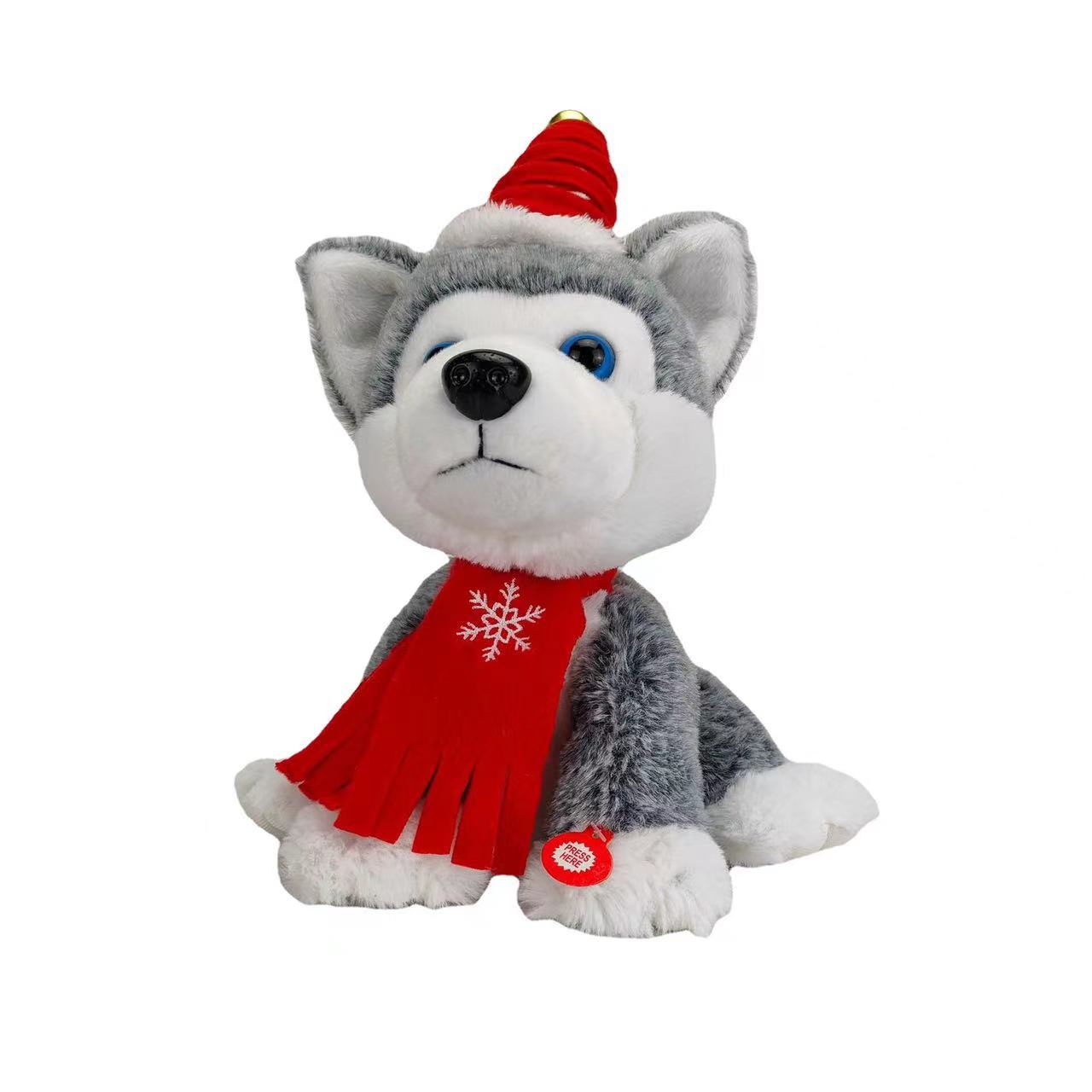 Picture of Christmas electric plush toy gift will sing and dance spin learn to talk Christmas cat dog husky toy