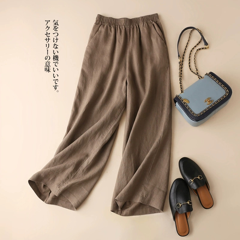 Cotton and Linen Women's Pants Summer New Thin Breathable Ankle-length Pants High Waist Loose Slimming Straight Casual Dummy Wide Leg Pants