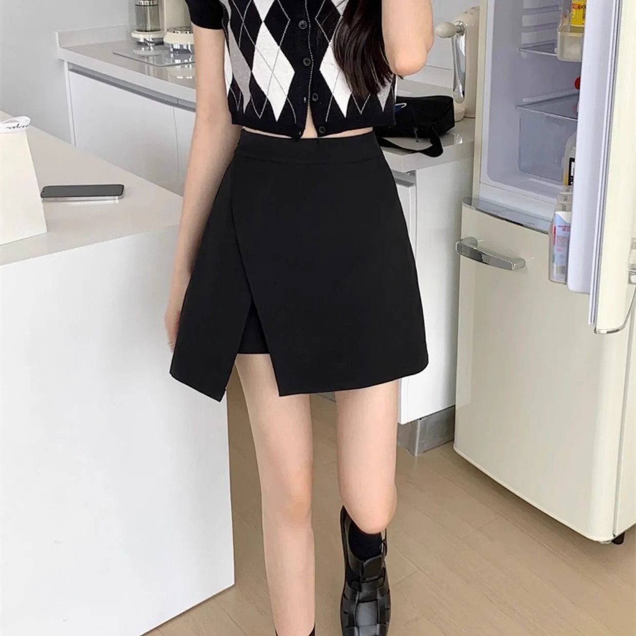 plus size chubby girl Split Skirt Women's 2022 Summer New Anti-glare Short Skirt High Waist Slim A- line Hip Skirt