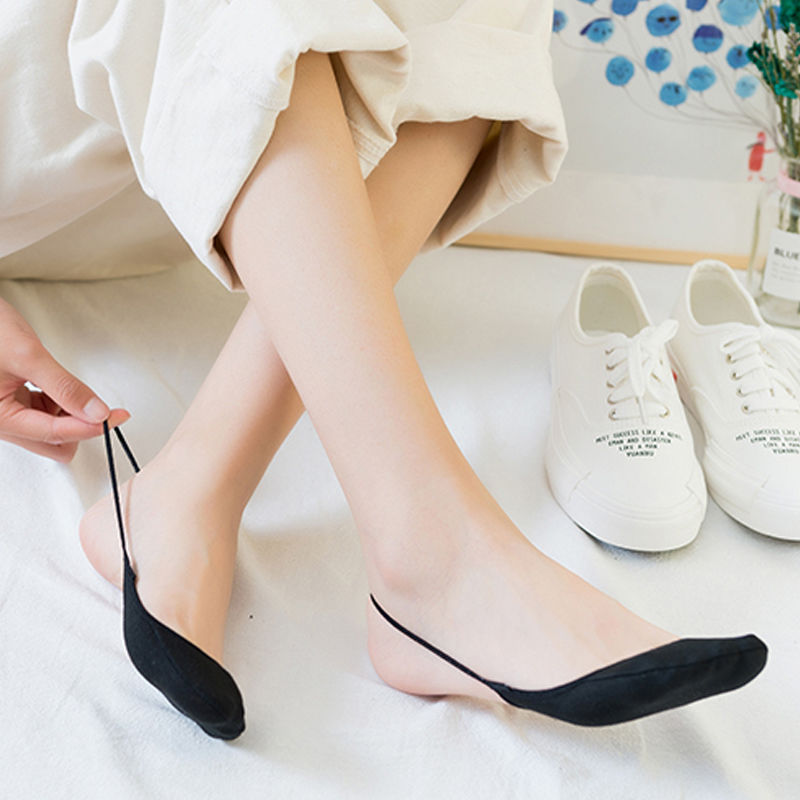 Invisible socks women's high heel shoes half Palm shallow mouth solid color sling heel-free summer thin cotton skin color boat Socks