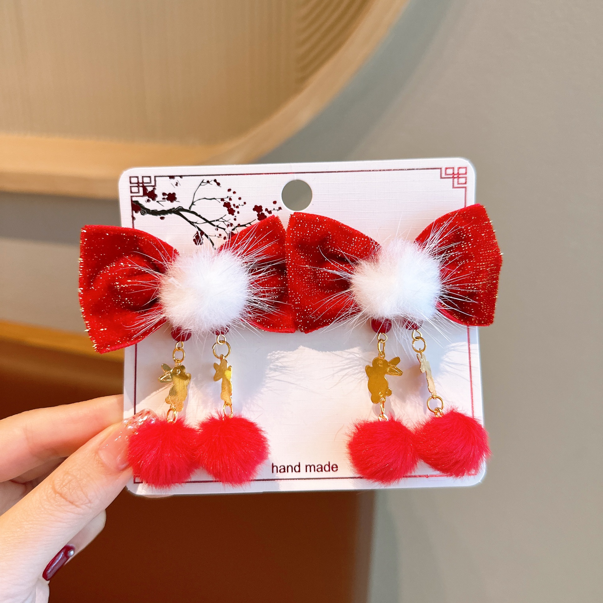 Picture of New Year Hanfu Hairpin Little Girl Happy New Year Plush Hairpin Girl Bow Hair Accessories Baby Antique Headwear