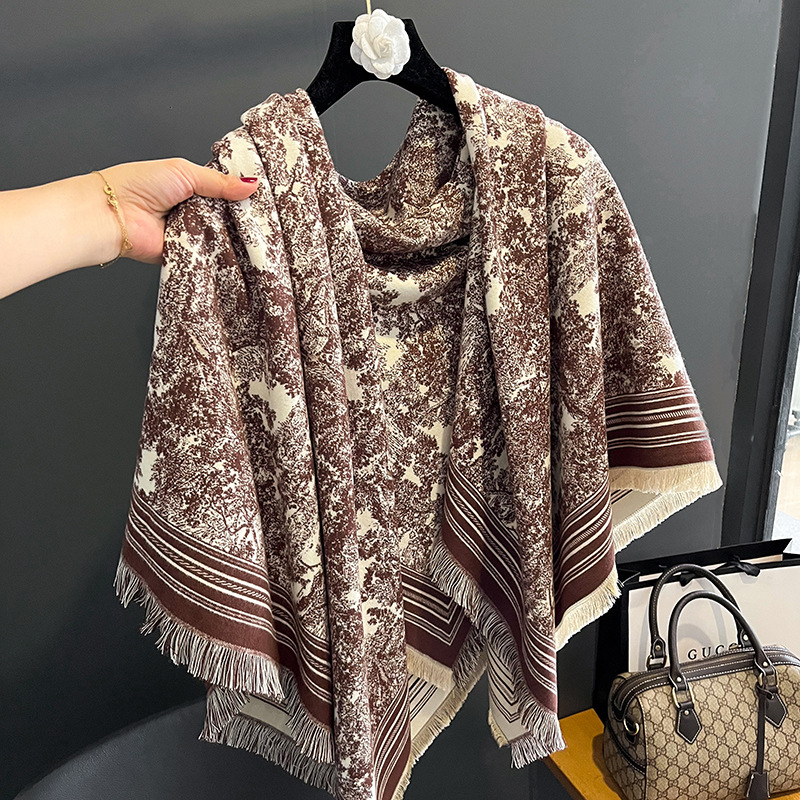 Winter Ethnic Style Large Square Scarf Women's Travel High-Level Warm Cashmere Scarf Cross-Border Thick Tassel Shawl
