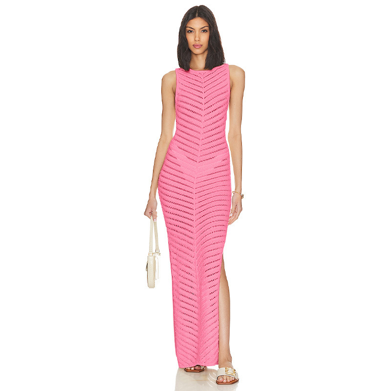 European and American 2024 New Sleeveless Knitted Tight Dress European and American Slim-fit Split Hip Sexy One-step Dress for Women