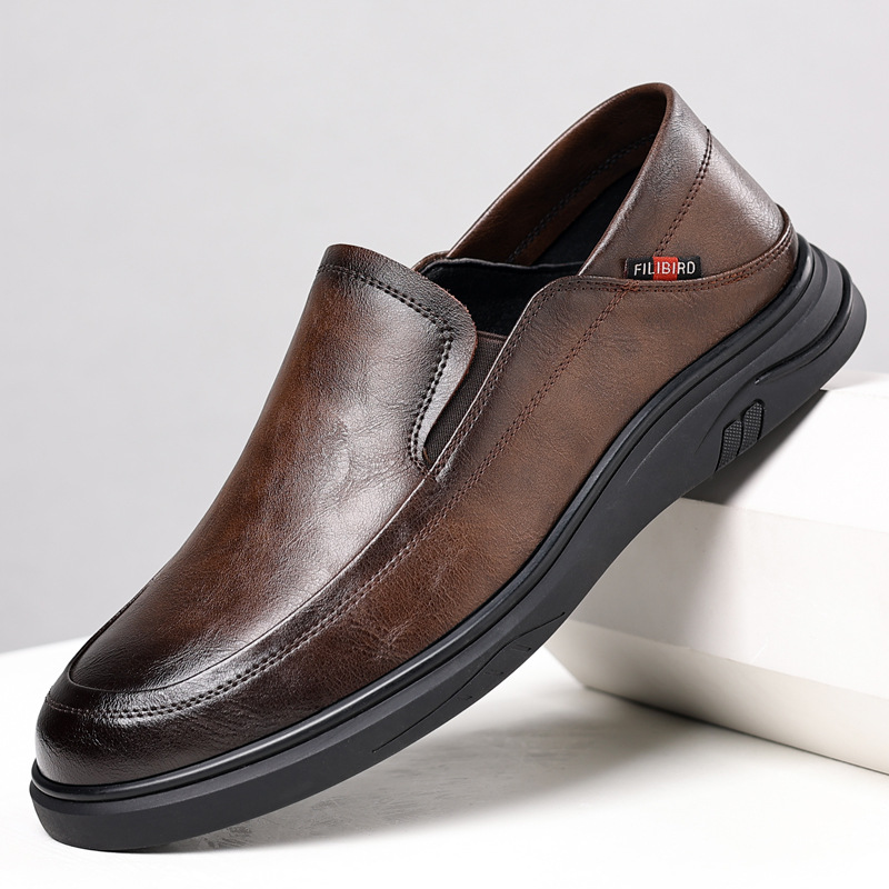 Leather shoes men's casual business formal wear bean shoes soft sole a pedal set feet middle-aged father shoes tide a generation of hair